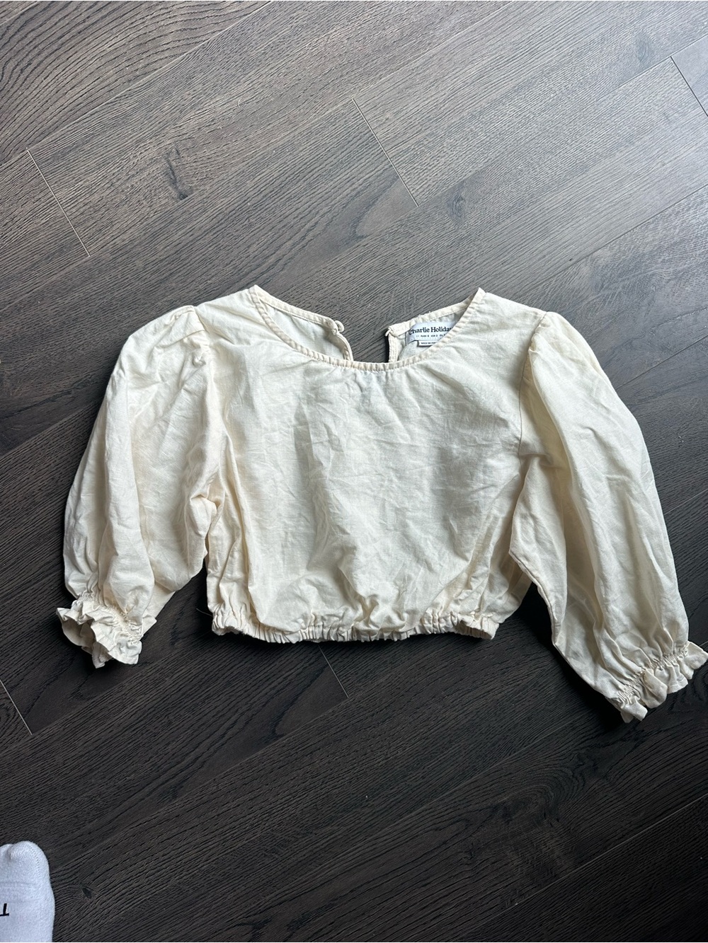 Charlie Holiday Cream Puff-Sleeve Crop Top